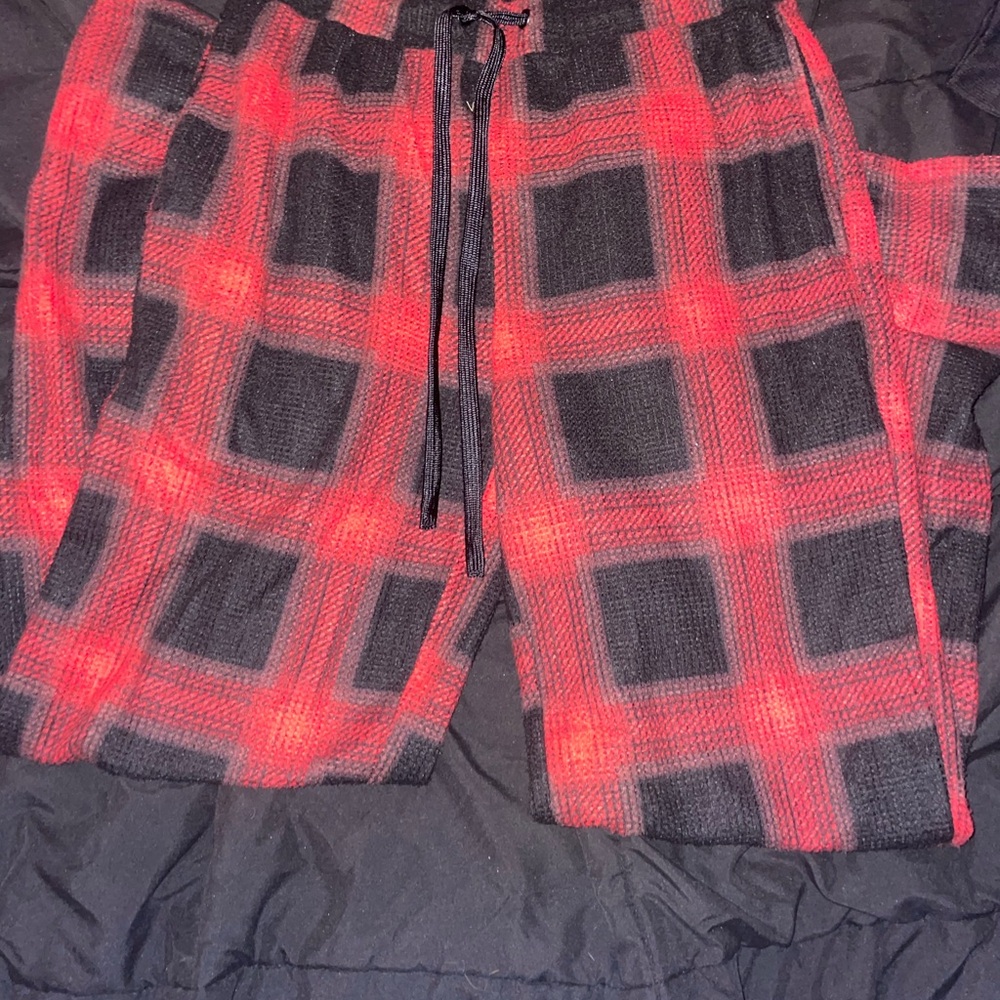 Plaid red and black pajamas pants